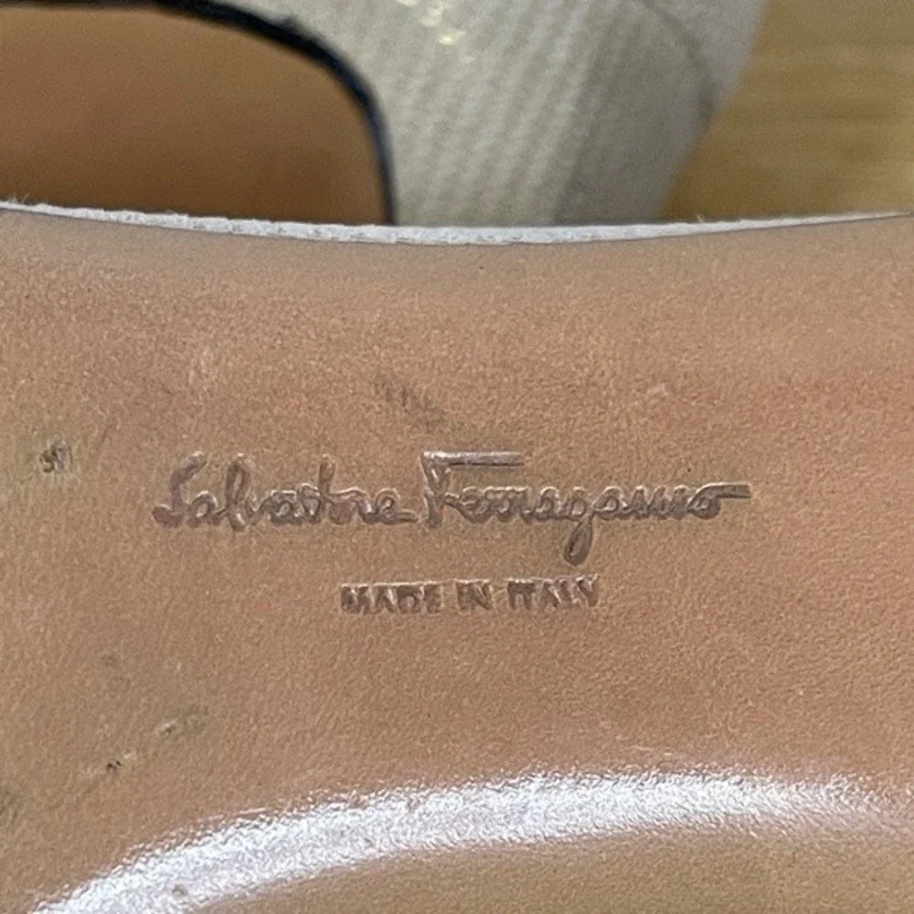 Salvatore Ferragamo Beige Textured Leather Pumps